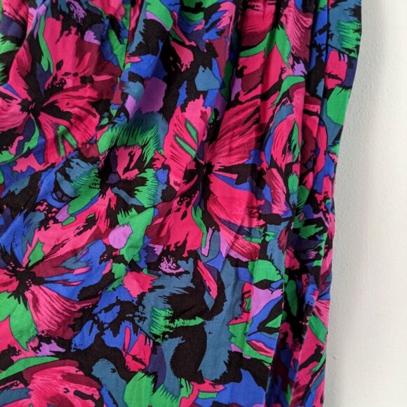 Vintage Floral Midi Cotton Skirt Pleated Cottagecore Summer Bright Pink Blue - Picture 8 of 8